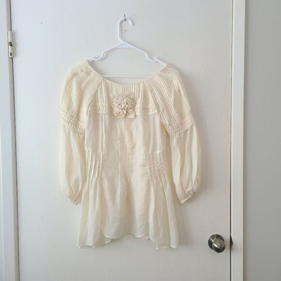 HOSS INTROPIA Women's Victorian Floral Applique Cotton Silk White Ivory Blouse w - Picture 4 of 10